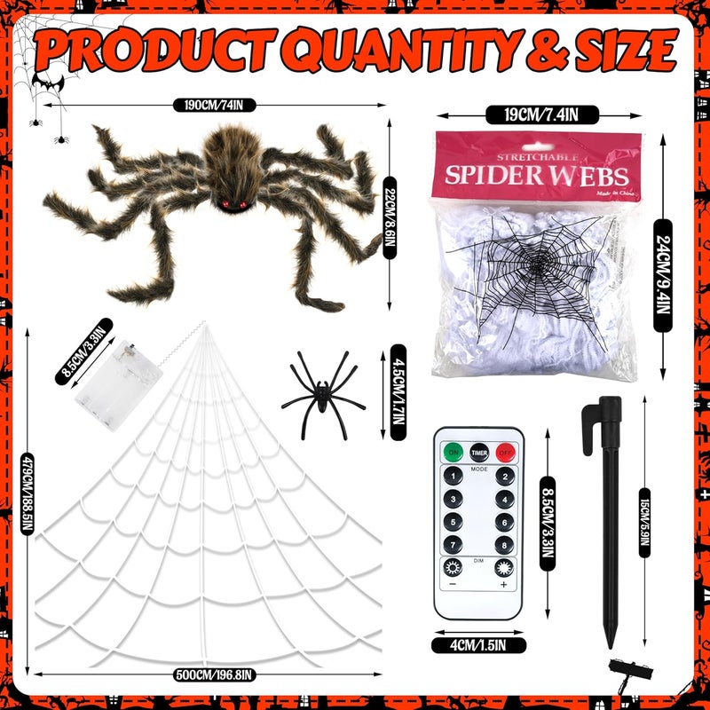 Seifar Halloween Spider Web Lights Giant Spider, 16.4Ft 450 LED Lighted Spider Web with with 8 Lighting Modes Waterproof & Timer for Indoor Outdoor House Haunted Yard Decor, Orange - Image 2